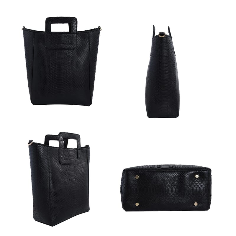 The Grand Pelle Handcrafted 100% Genuine Python Leather Black Color Tote Bag for Women , Women's Designer Tote Bags , Leather Handbags , Leather Purse