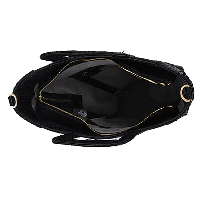 The Grand Pelle Handcrafted 100% Genuine Python Leather Black Color Tote Bag for Women , Women's Designer Tote Bags , Leather Handbags , Leather Purse