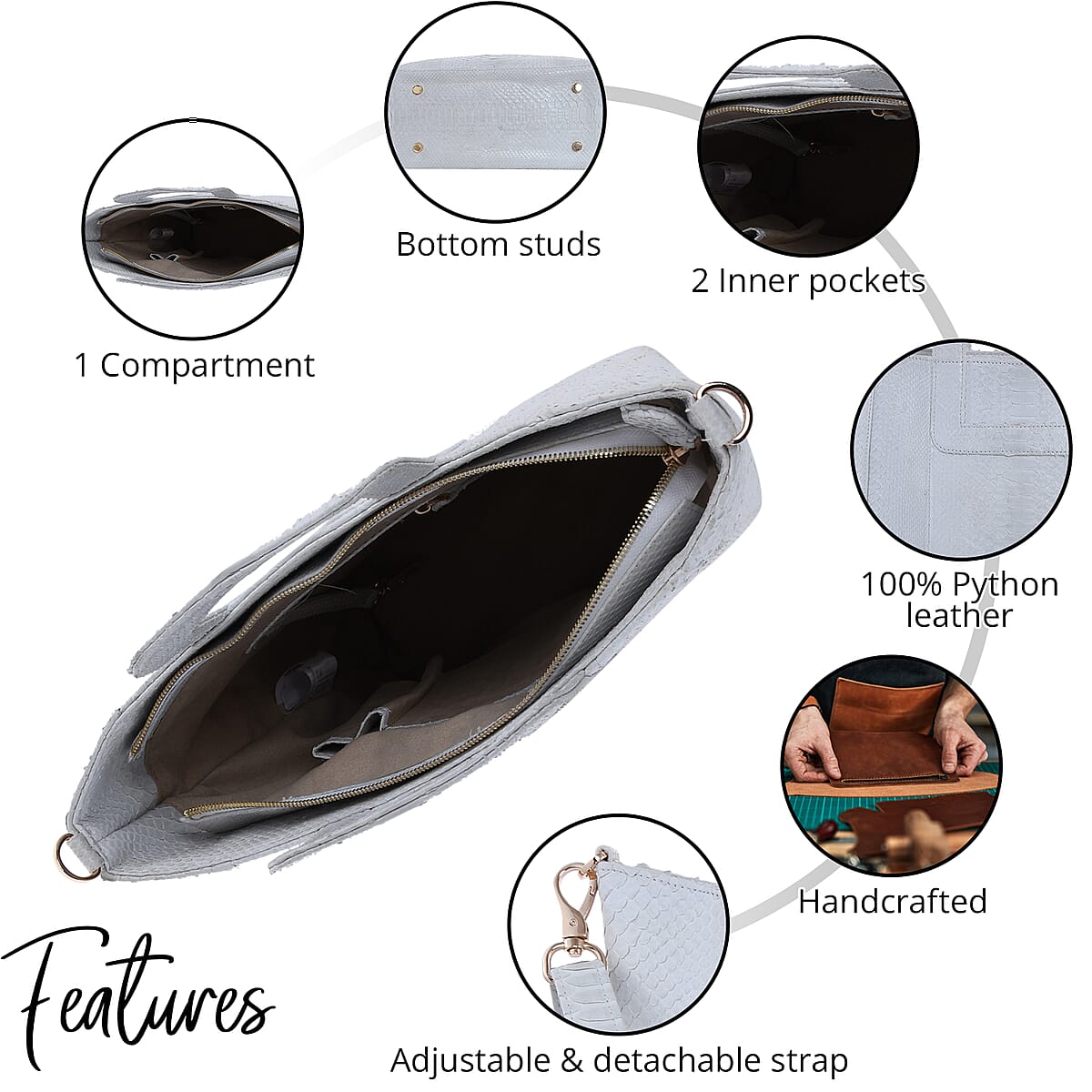 The Grand Pelle Handcrafted 100% Genuine Python Leather White Color Tote Bag for Women , Women's Designer Tote Bags , Leather Handbags , Leather Purse image number 1