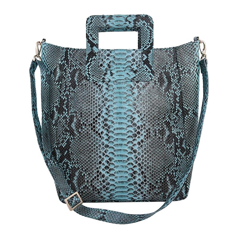 The Pelle Collection Handcrafted 100% Genuine Python Leather Turquoise Color Tote Bag for Women, Women's Designer Tote Bags, Leather Handbags, Leather Purse