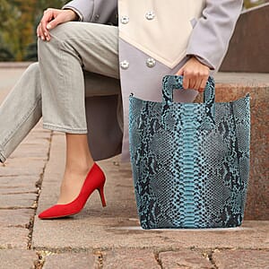 The Pelle Collection Handcrafted 100% Genuine Python Leather Turquoise Color Tote Bag for Women, Women's Designer Tote Bags, Leather Handbags, Leather Purse