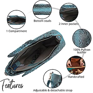 The Pelle Collection Handcrafted 100% Genuine Python Leather Turquoise Color Tote Bag for Women, Women's Designer Tote Bags, Leather Handbags, Leather Purse