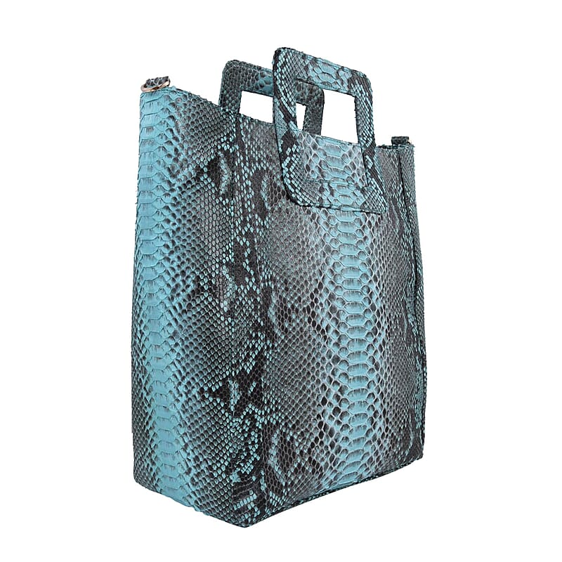 The Pelle Collection Handcrafted 100% Genuine Python Leather Turquoise Color Tote Bag for Women, Women's Designer Tote Bags, Leather Handbags, Leather Purse