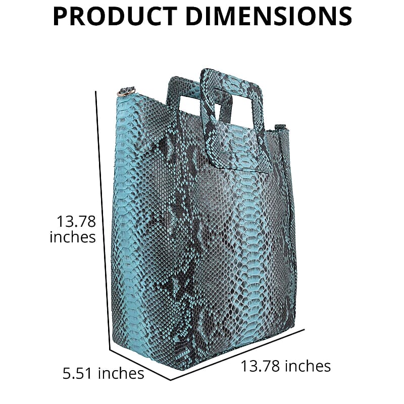 The Pelle Collection Handcrafted 100% Genuine Python Leather Turquoise Color Tote Bag for Women, Women's Designer Tote Bags, Leather Handbags, Leather Purse