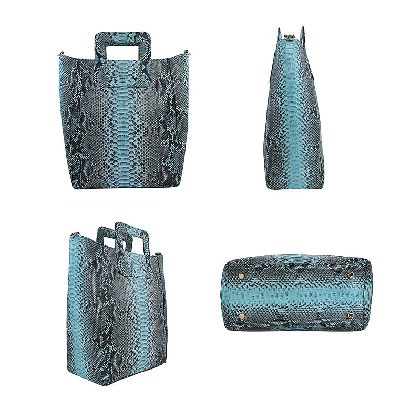 The Pelle Collection Handcrafted 100% Genuine Python Leather Turquoise Color Tote Bag for Women, Women's Designer Tote Bags, Leather Handbags, Leather Purse