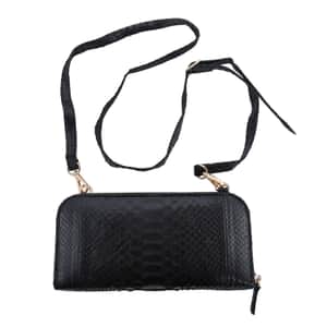 The Grand Pelle Handcrafted 100% Genuine Python Leather Black Color Crossbody Wallet
