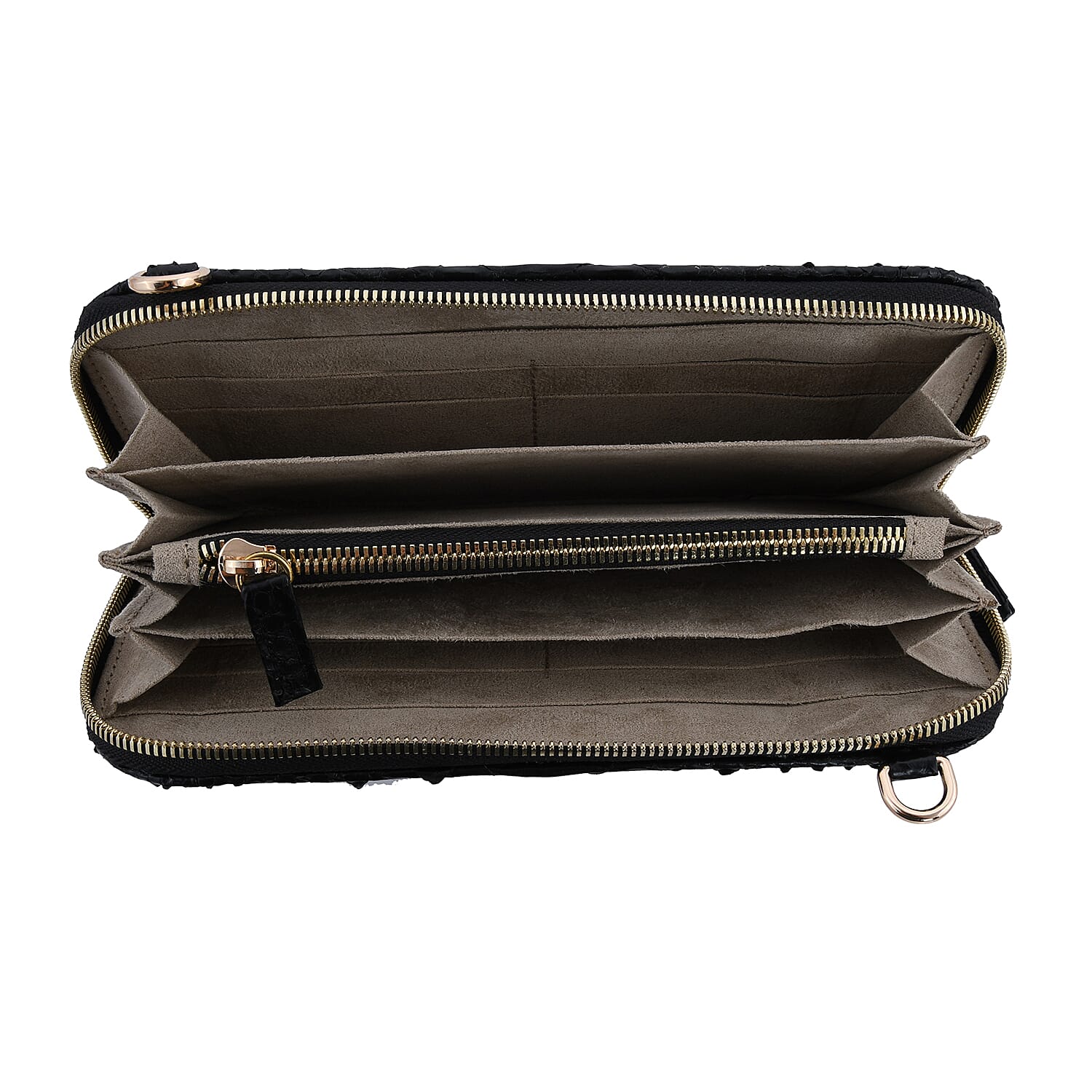 The Grand Pelle Handcrafted 100% Genuine Python Leather Black Color Crossbody Wallet