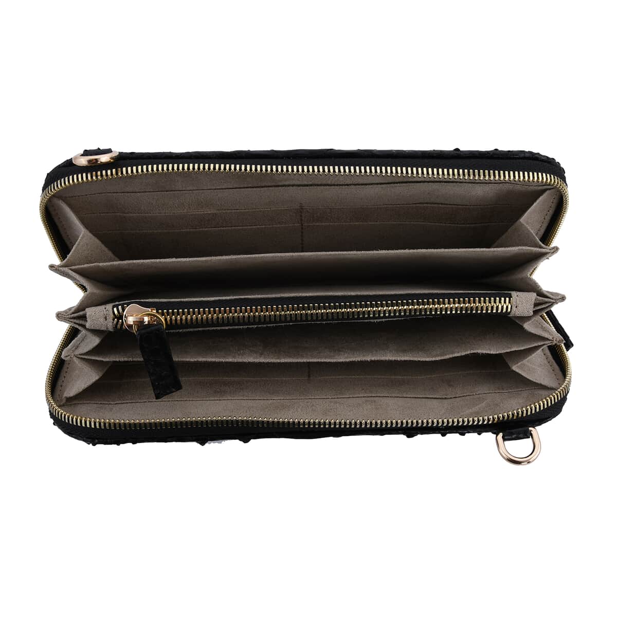 The Grand Pelle Handcrafted 100% Genuine Python Leather Black Color Crossbody Wallet (7.87"x3.94"x1.5") image number 3