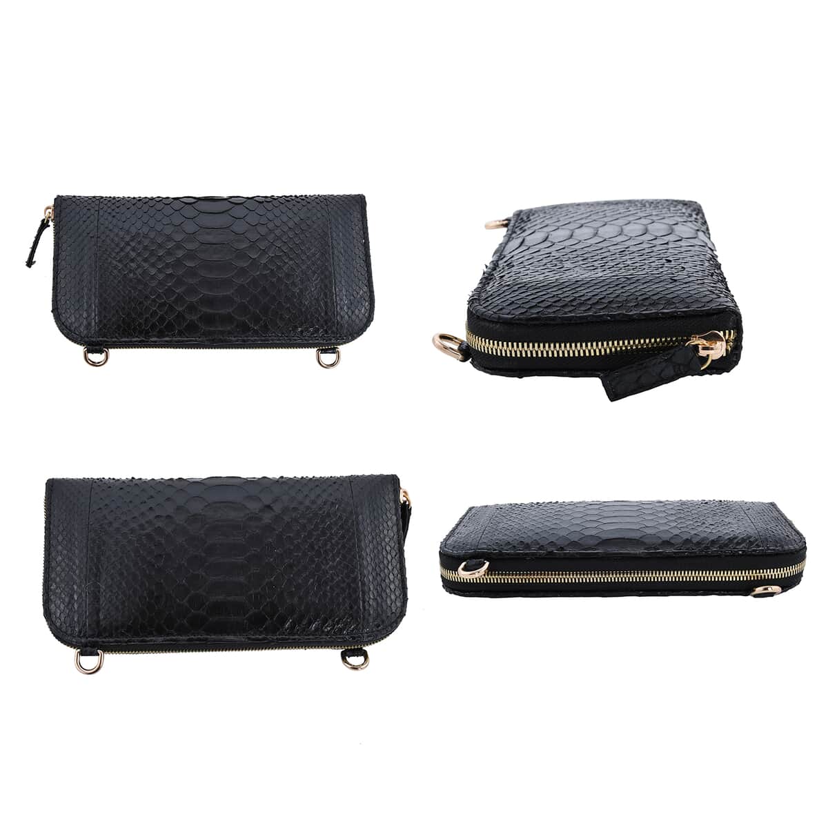 The Grand Pelle Handcrafted 100% Genuine Python Leather Black Color Crossbody Wallet image number 5