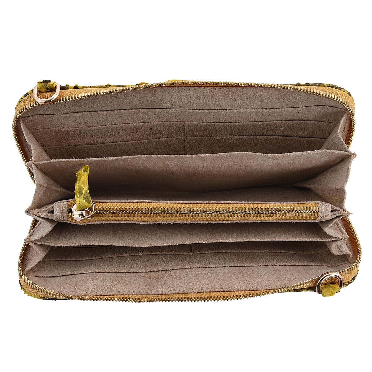 The Grand Pelle Handcrafted 100% Genuine Python Leather Yellow Color Crossbody Wallet image number 3