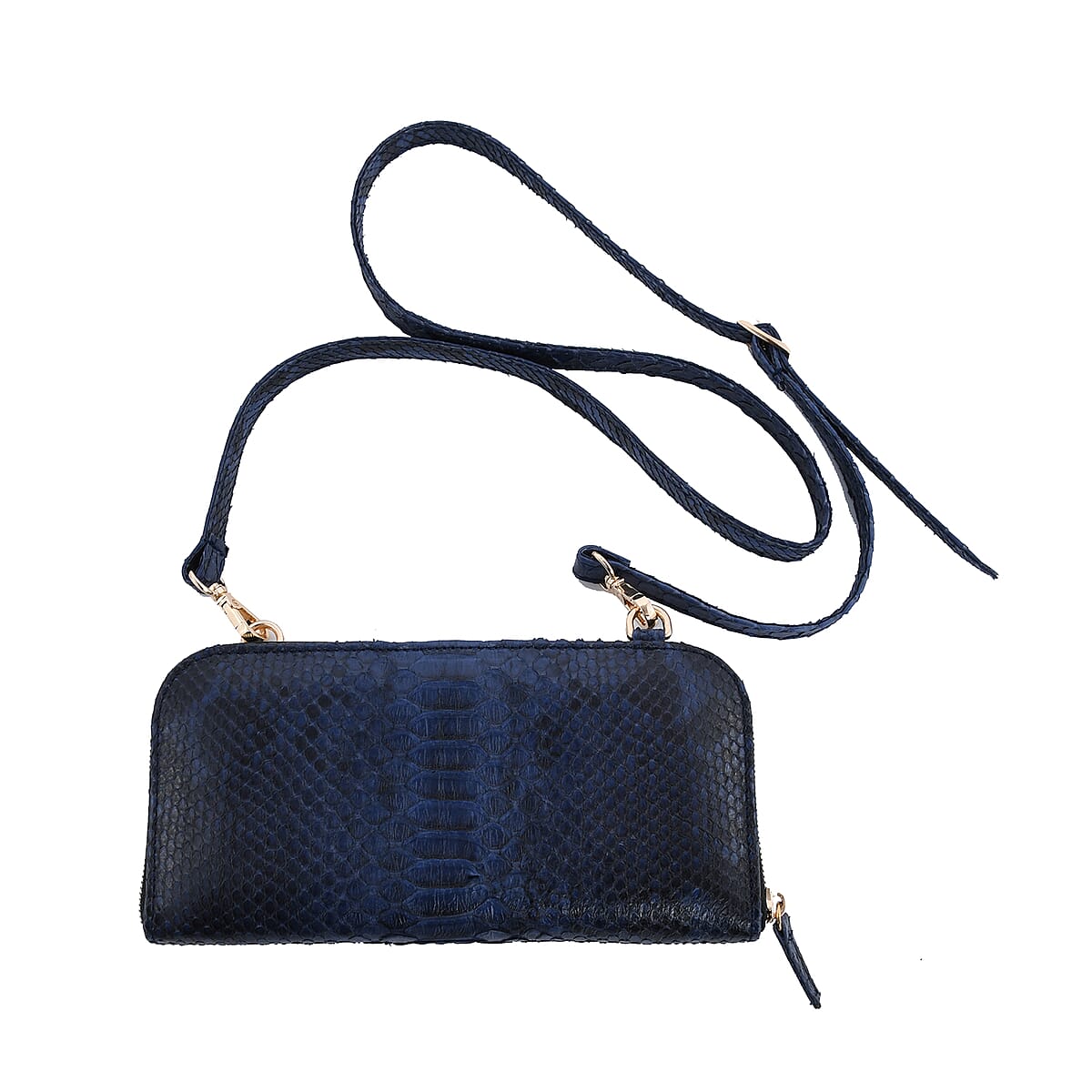 The Grand Pelle Handcrafted 100% Genuine Python Leather Navy Blue Color Crossbody Wallet image number 0