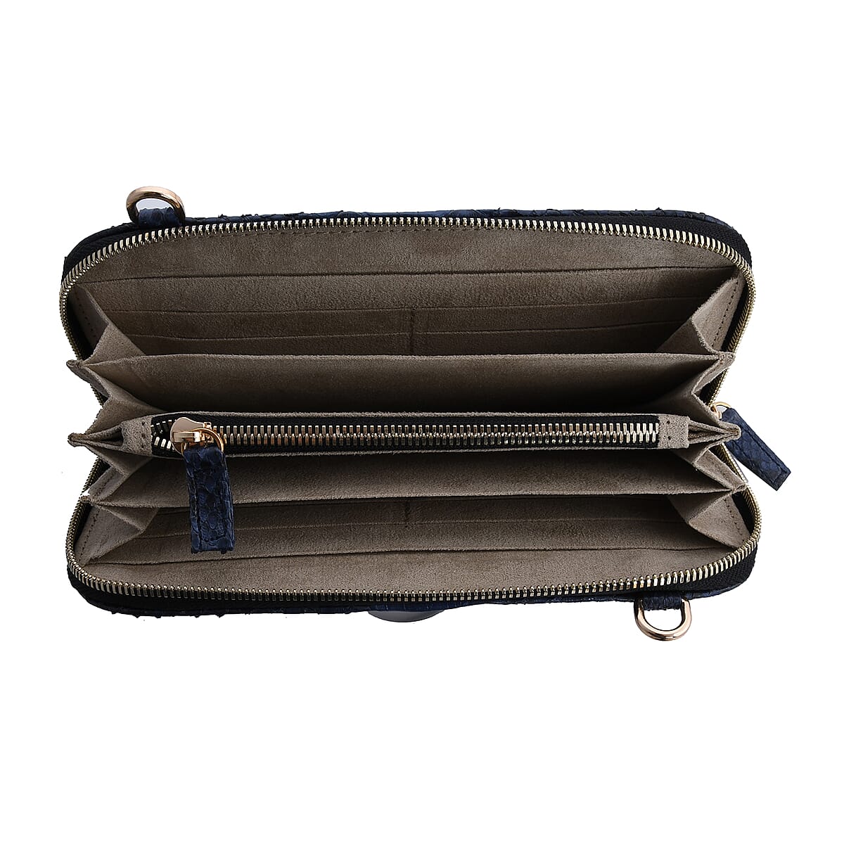 The Grand Pelle Handcrafted 100% Genuine Python Leather Navy Blue Color Crossbody Wallet image number 3