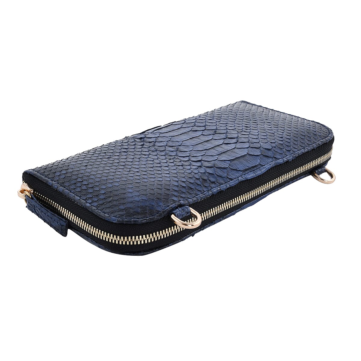 The Grand Pelle Handcrafted 100% Genuine Python Leather Navy Blue Color Crossbody Wallet image number 4