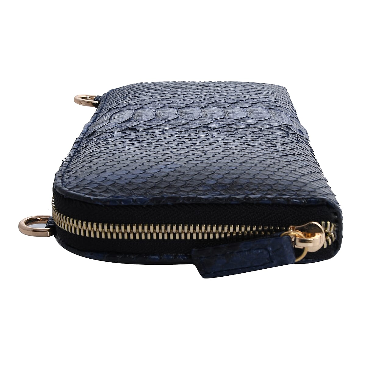 The Grand Pelle Handcrafted 100% Genuine Python Leather Navy Blue Color Crossbody Wallet image number 5