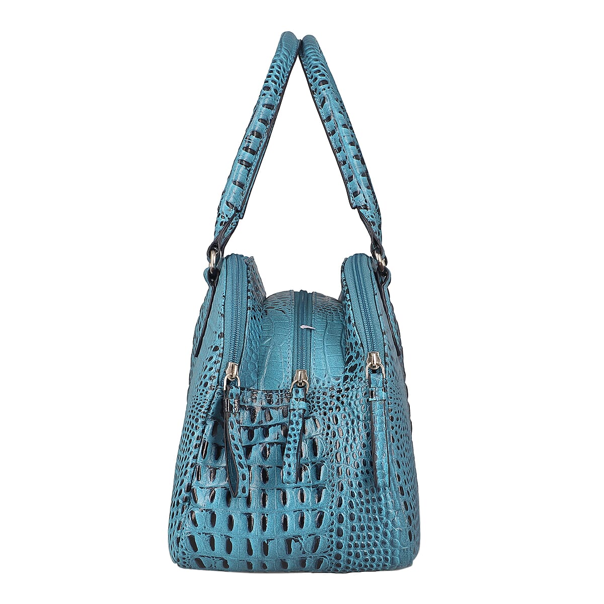 Jessica Host Pick Blue Genuine Leather Croco Embossed Shoulder Bag image number 3