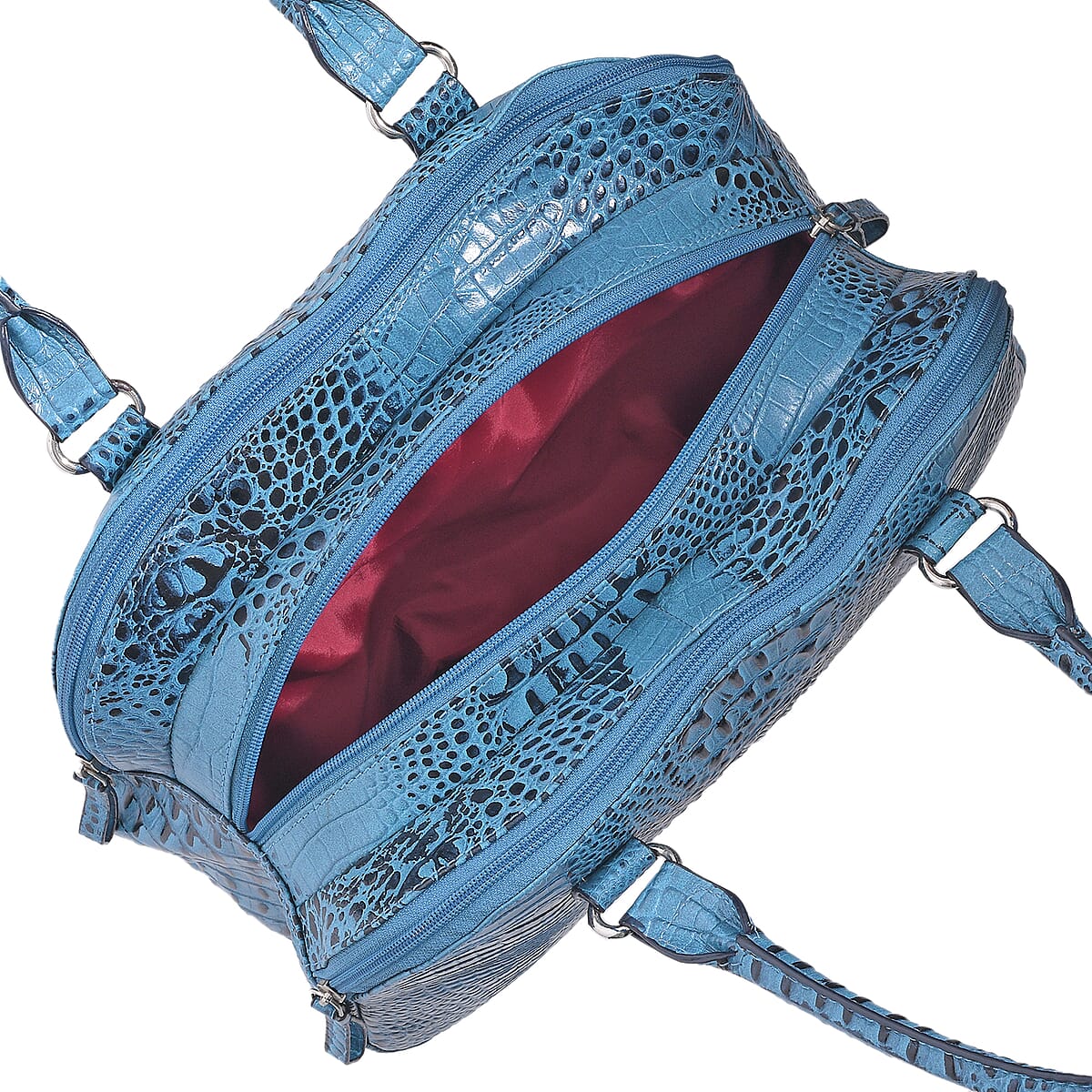 Jessica Host Pick Blue Genuine Leather Croco Embossed Shoulder Bag image number 7