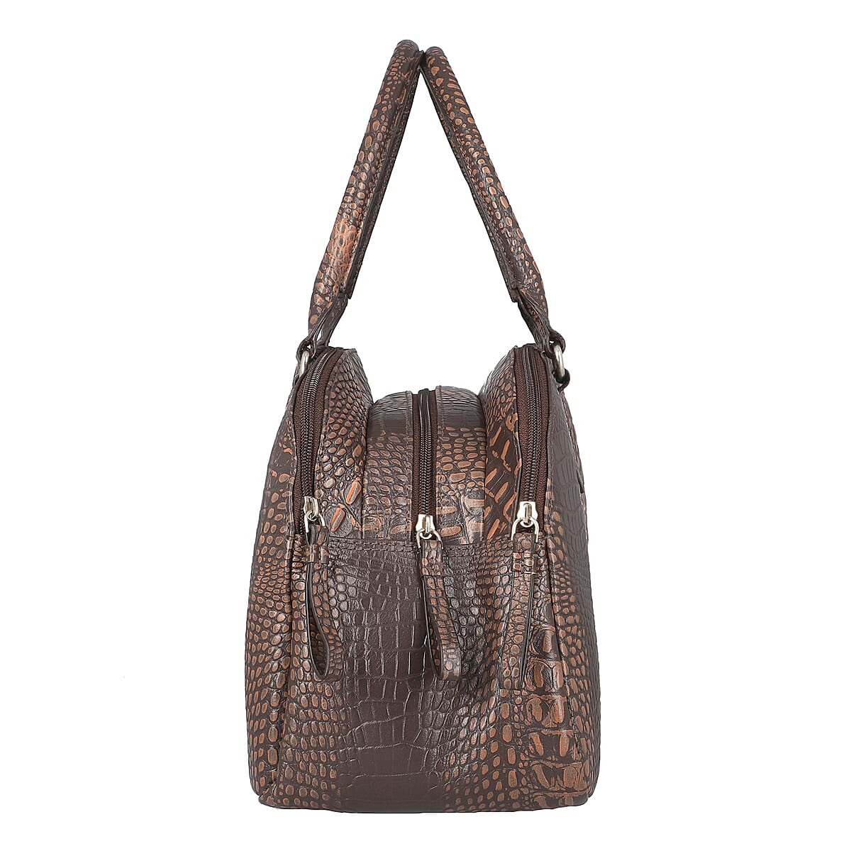 Brown Genuine Leather Croco Embossed Shoulder Bag image number 3