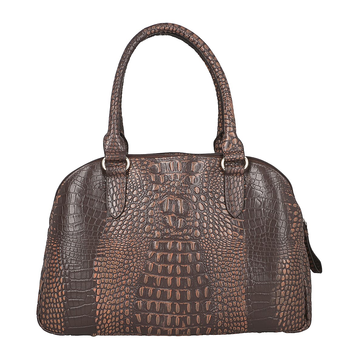 Brown Genuine Leather Croco Embossed Shoulder Bag image number 4
