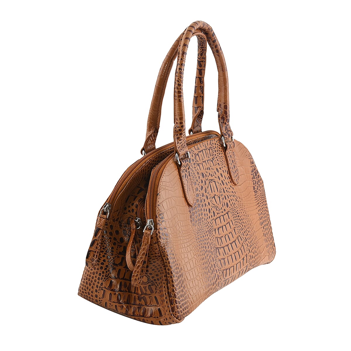 Tan Genuine Leather Croco Embossed Shoulder Bag image number 1