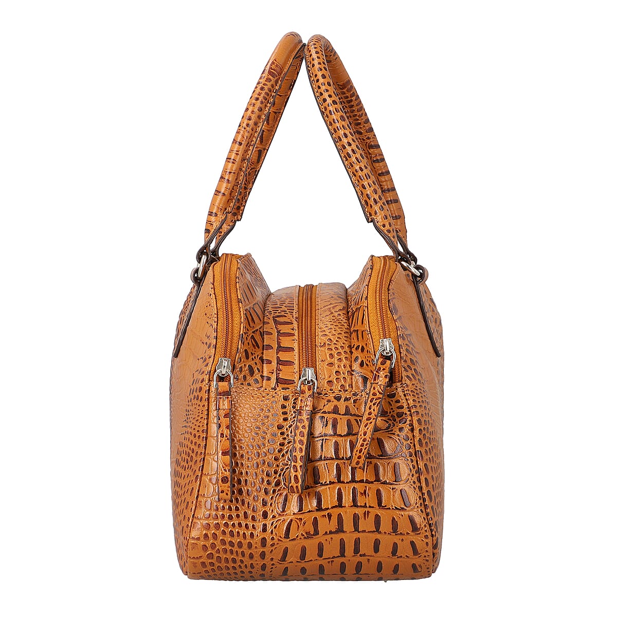 Tan Genuine Leather Croco Embossed Shoulder Bag image number 3