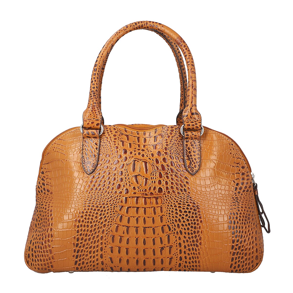 Tan Genuine Leather Croco Embossed Shoulder Bag image number 4