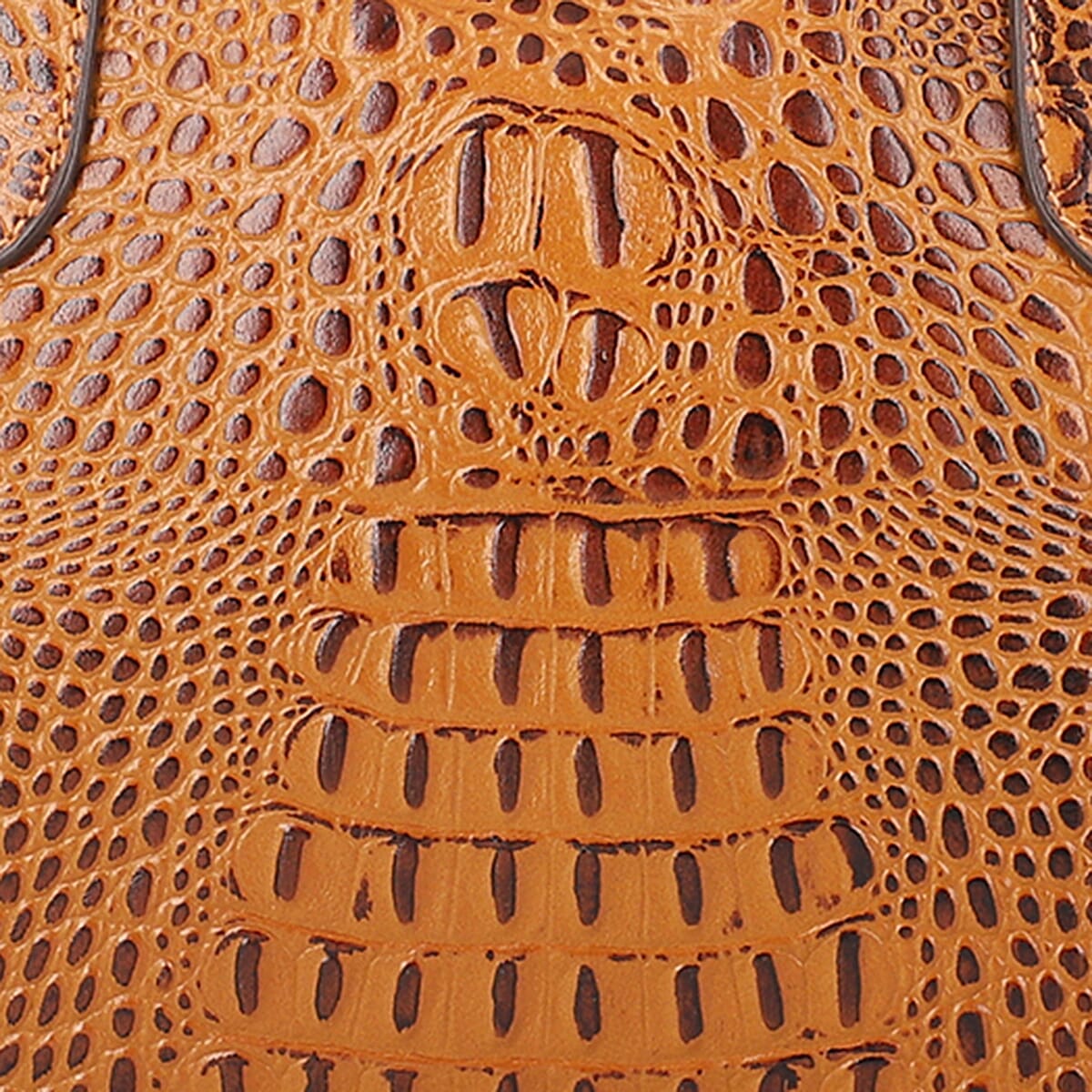 Tan Genuine Leather Croco Embossed Shoulder Bag image number 6