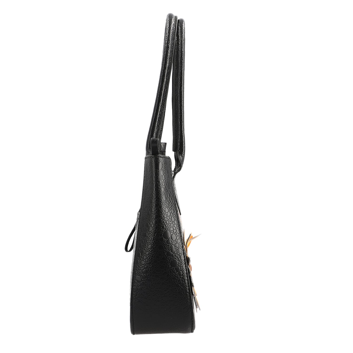 SUKRITI Black Floral Theme Genuine Leather Applique Shoulder Bag