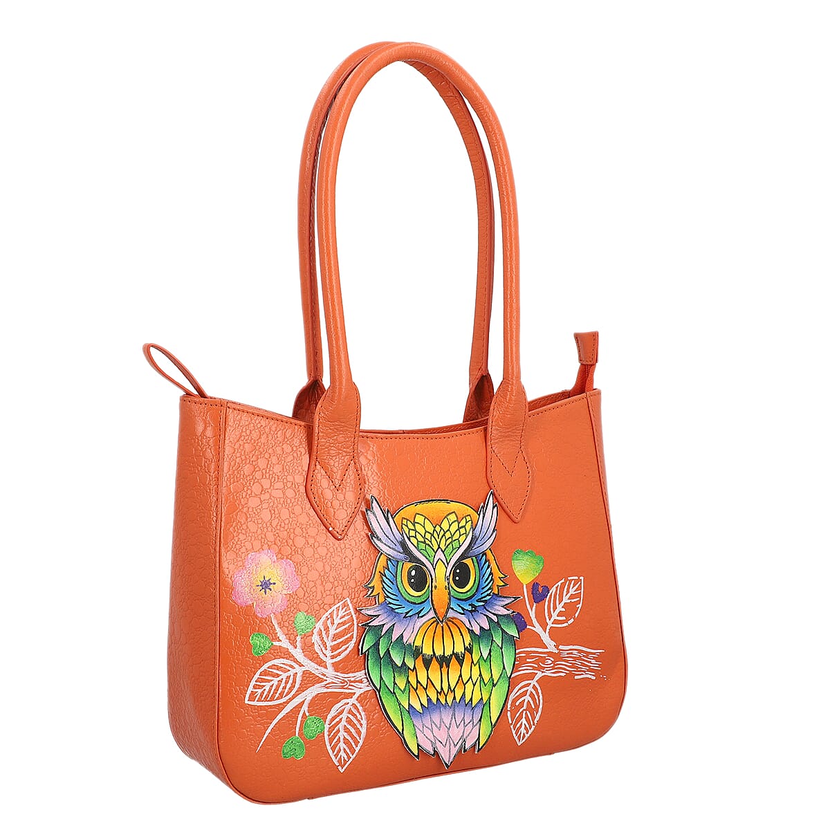 SUKRITI Orange Owl Theme Genuine Leather Applique Shoulder Bag image number 3