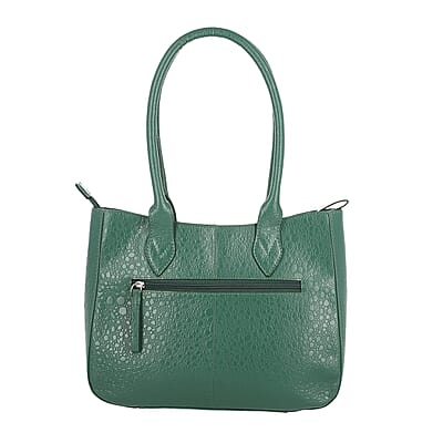 Sukriti Dark Green Floral Theme Genuine Leather Applique Shoulder Bag