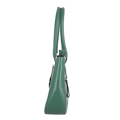 Sukriti Dark Green Floral Theme Genuine Leather Applique Shoulder Bag