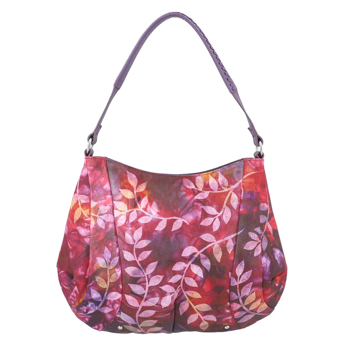 "SUKRITI 100% Genuine Leather Hobo Bag Theme: Tie Dye Color: Purple Size: 14.56 x 7.6 x 9 inches" image number 0