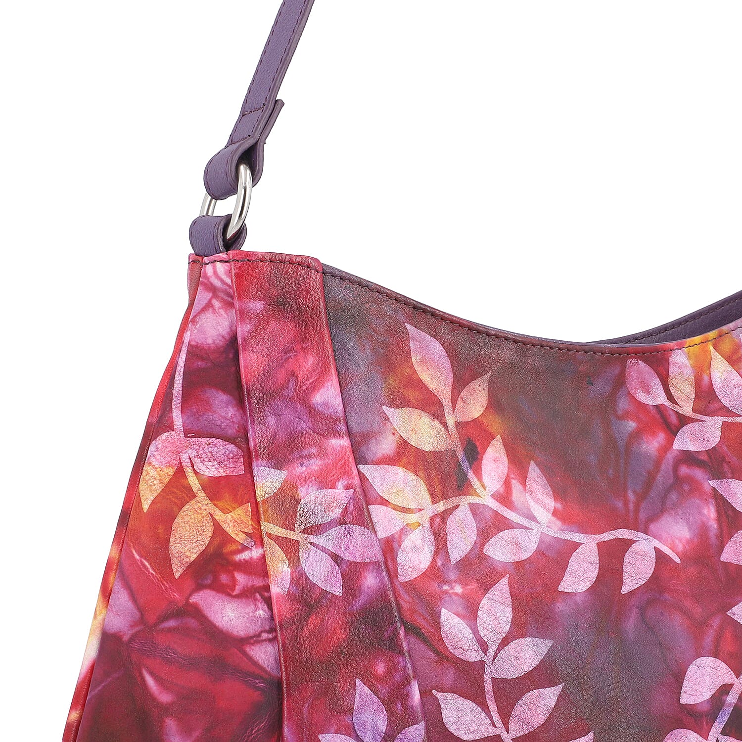 SUKRITI Purple Tie Dye Hand Painted Genuine Leather Hobo Bag with Strap
