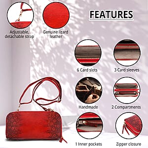 Grand Pelle Lizard Collection Handmade 100% Genuine Lizard Leather Red Color Crossbody Wallet, Western Unique Women's Wallet, Women's Minimalist Wallet, Vintage Wallets Women's, Purse for Women