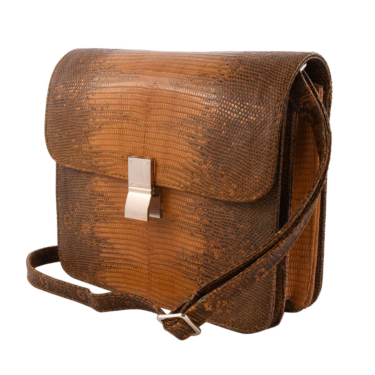The Pelle Lizard Collection Handmade 100% Genuine Lizard Leather Brown Color Crossbody Bag image number 6
