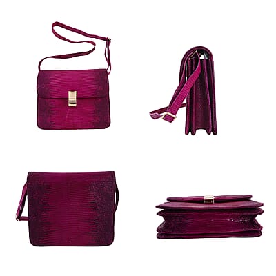 Grand Pelle Lizard Collection Handmade 100% Genuine Lizard Leather Pink Color Crossbody Bag