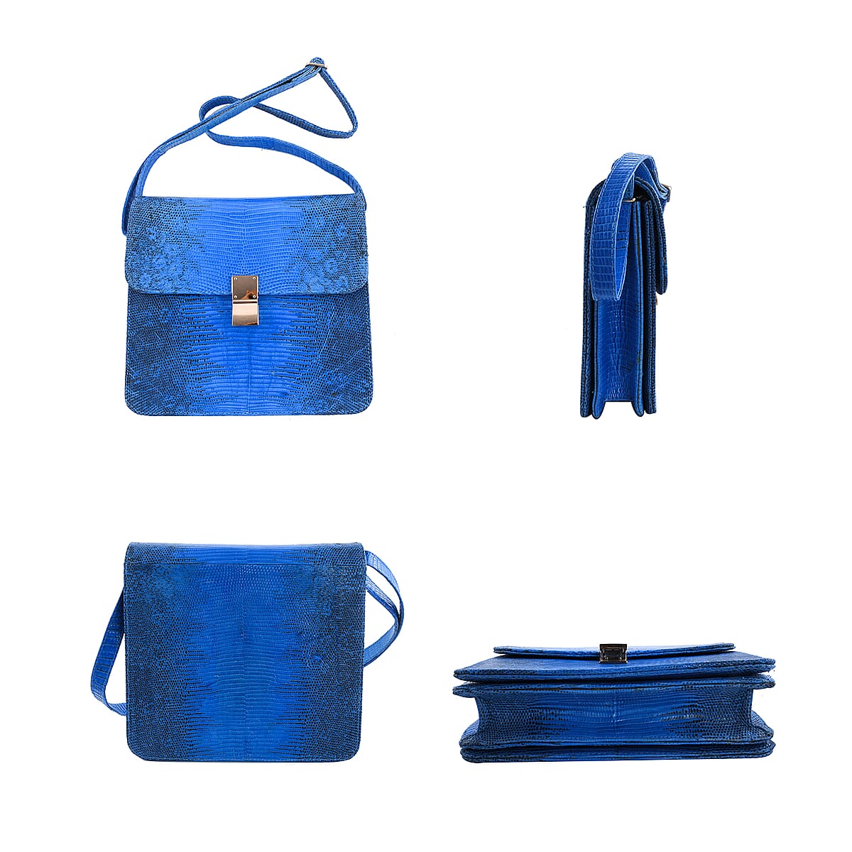 Grand Pelle Lizard Collection Handmade 100% Genuine Lizard Leather Dark Blue Color Crossbody Bag image number 5