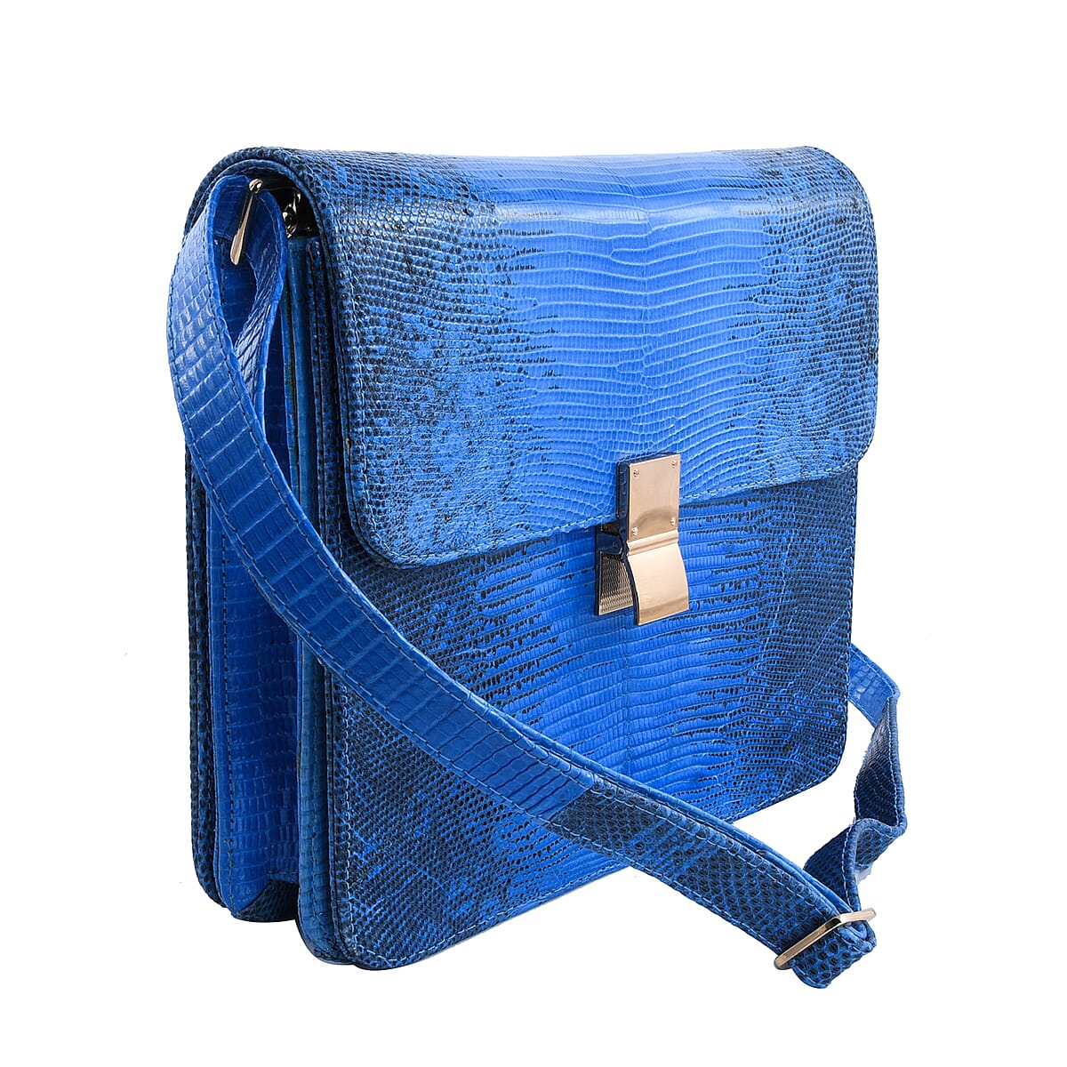 Grand Pelle Lizard Collection Handmade 100% Genuine Lizard Leather Dark Blue Color Crossbody Bag image number 6