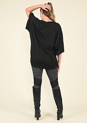 Tamsy Black V-Neck Knit Drape Top - (One Size Fits up to XL)