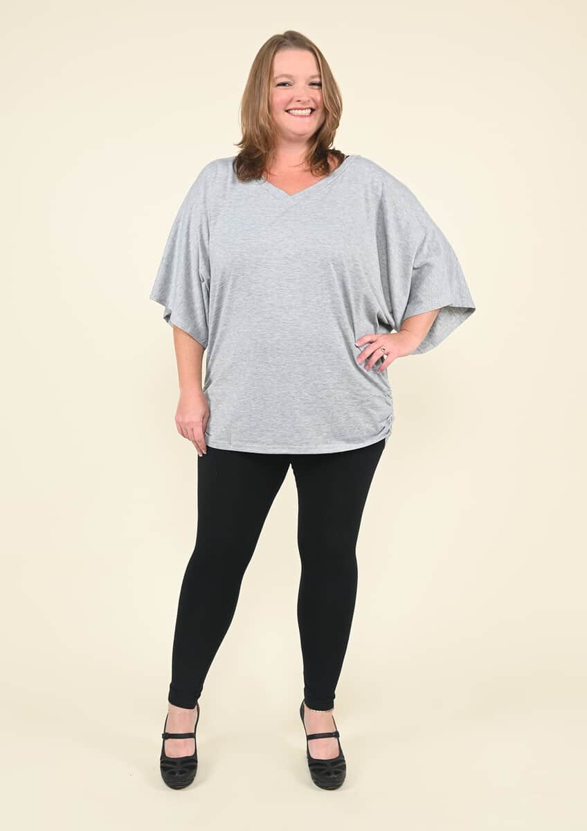 Tamsy Gray V-Neck Knit Drape Top - (One Size Fits up to XL) image number 0