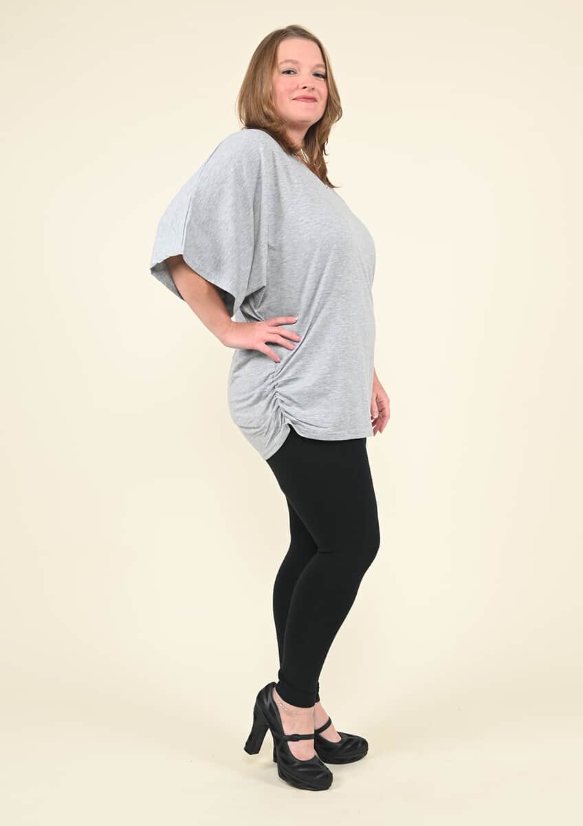 Tamsy Gray V-Neck Knit Drape Top - (One Size Fits up to XL) image number 1