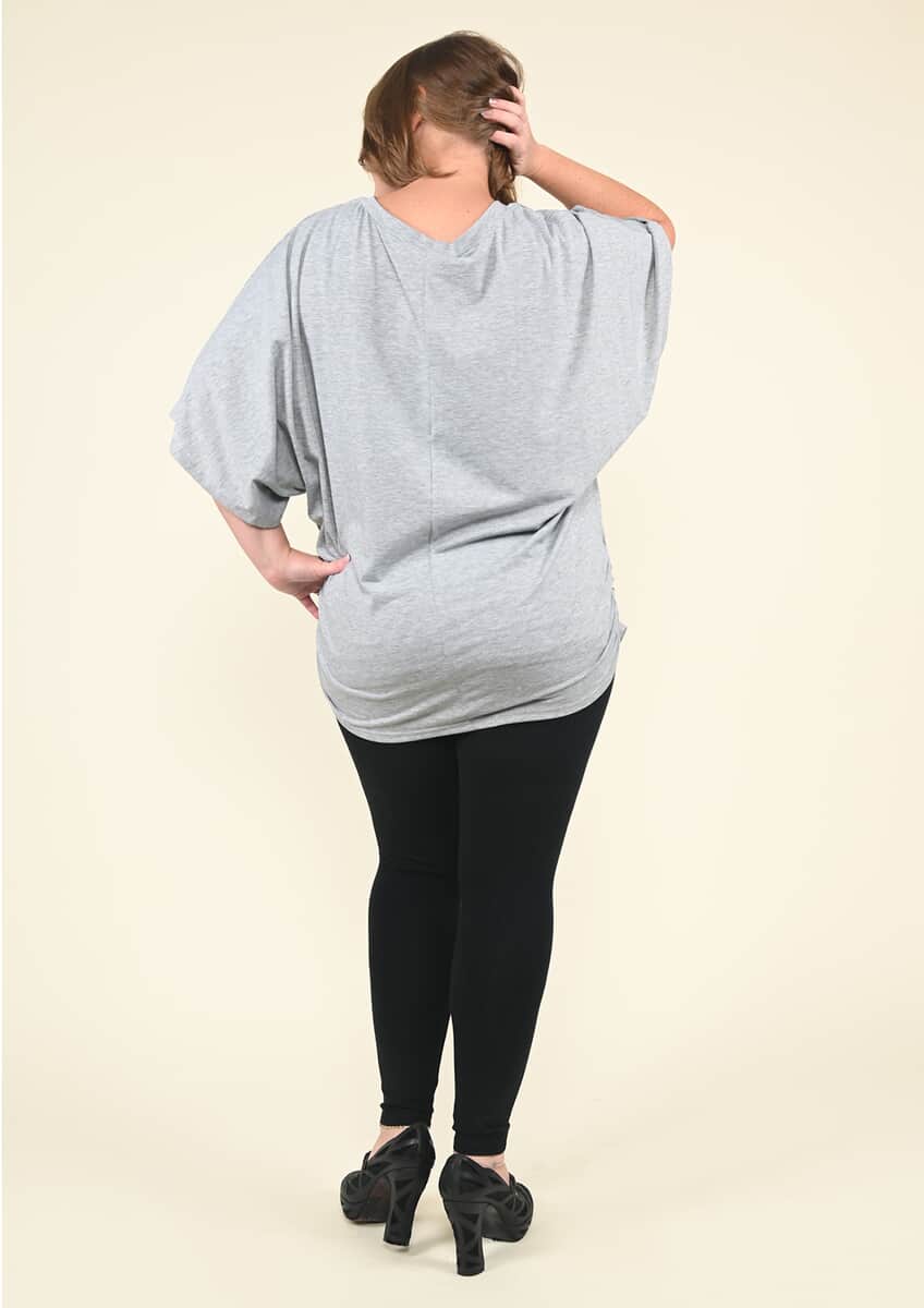 Tamsy Gray V-Neck Knit Drape Top - (One Size Fits up to XL) image number 2