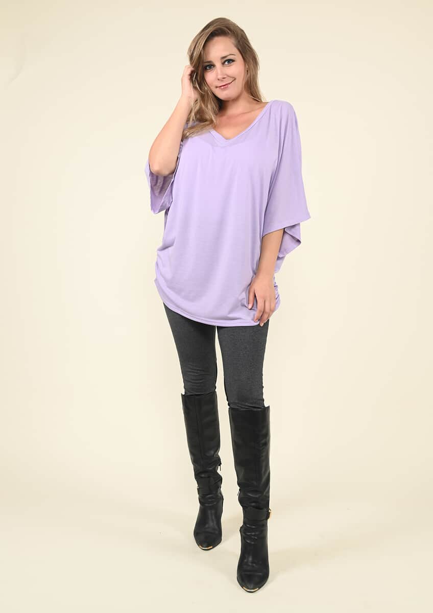 Tamsy Lavender V-Neck Knit Drape Top - (One Size Fits up to XL) image number 0