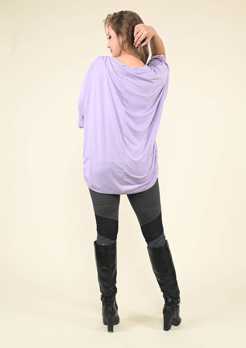 Tamsy Lavender V-Neck Knit Drape Top - (One Size Fits up to XL) image number 1