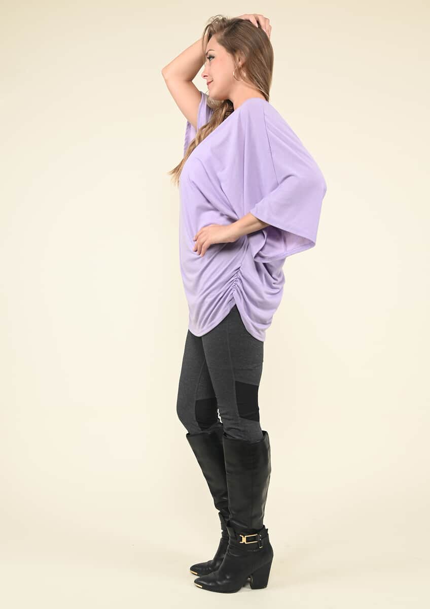 Tamsy Lavender V-Neck Knit Drape Top - (One Size Fits up to XL) image number 2