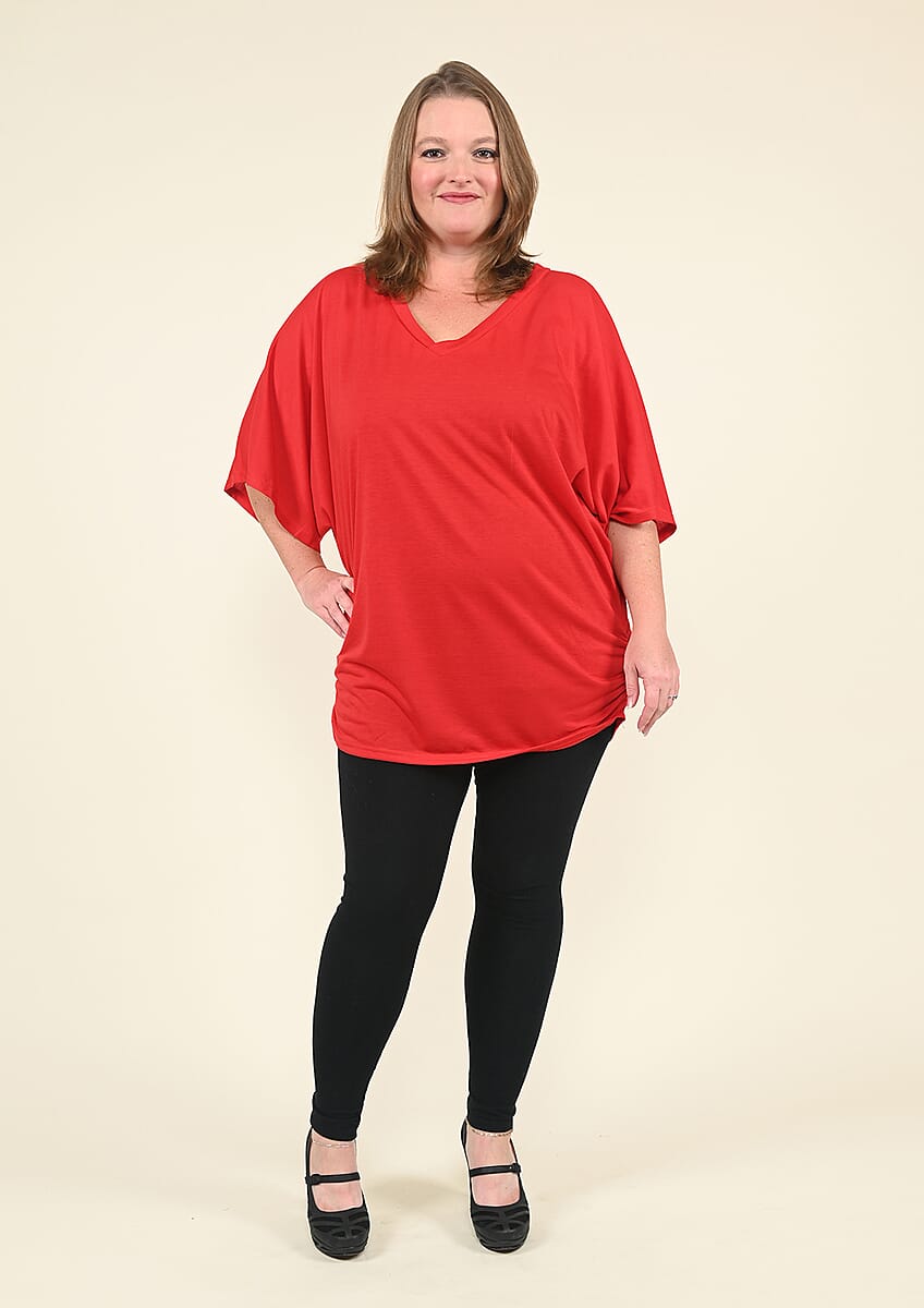 Tamsy Red V-Neck Knit Drape Top - (One Size Fits up to XL) image number 0
