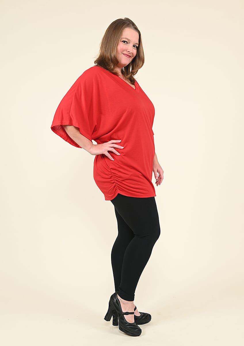 Tamsy Red V-Neck Knit Drape Top - (One Size Fits up to XL) image number 1