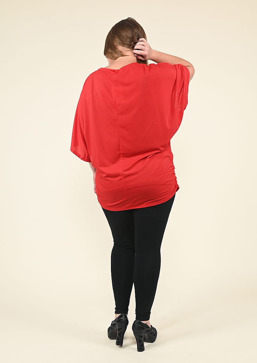 Tamsy Red V-Neck Knit Drape Top - (One Size Fits up to XL) image number 2
