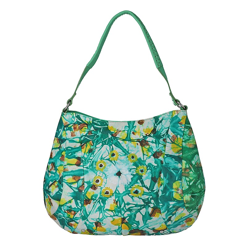 Sukriti Green Tie Dye Hand Painted Genuine Leather Hobo Bag with Strap