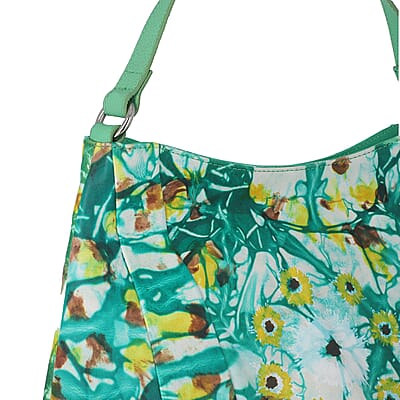 Sukriti Green Tie Dye Hand Painted Genuine Leather Hobo Bag with Strap