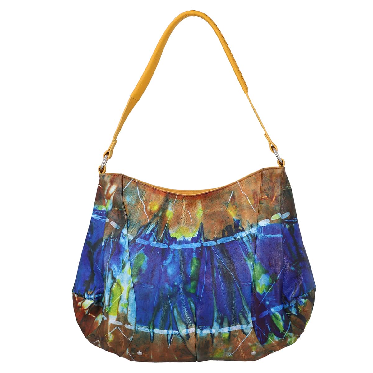 SUKRITI Multi Color Tie Dye Hand Painted Genuine Leather Hobo Bag with Strap image number 0
